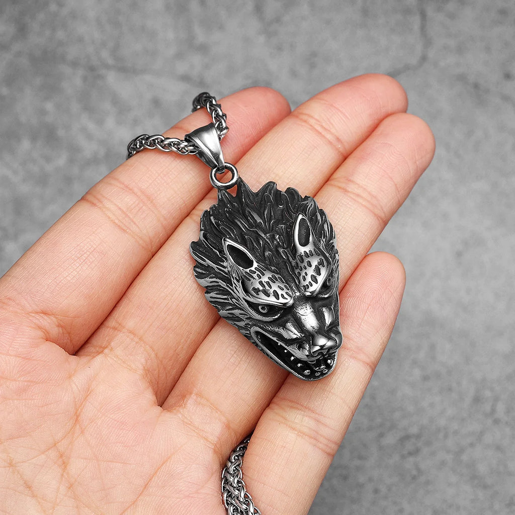 Wolf Head Pendant Necklace Stainless Steel
