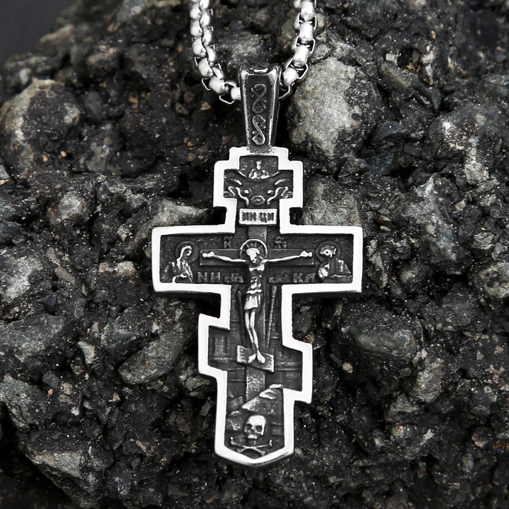 Cross Jesus Steel Pendant 316L Gothic Religious