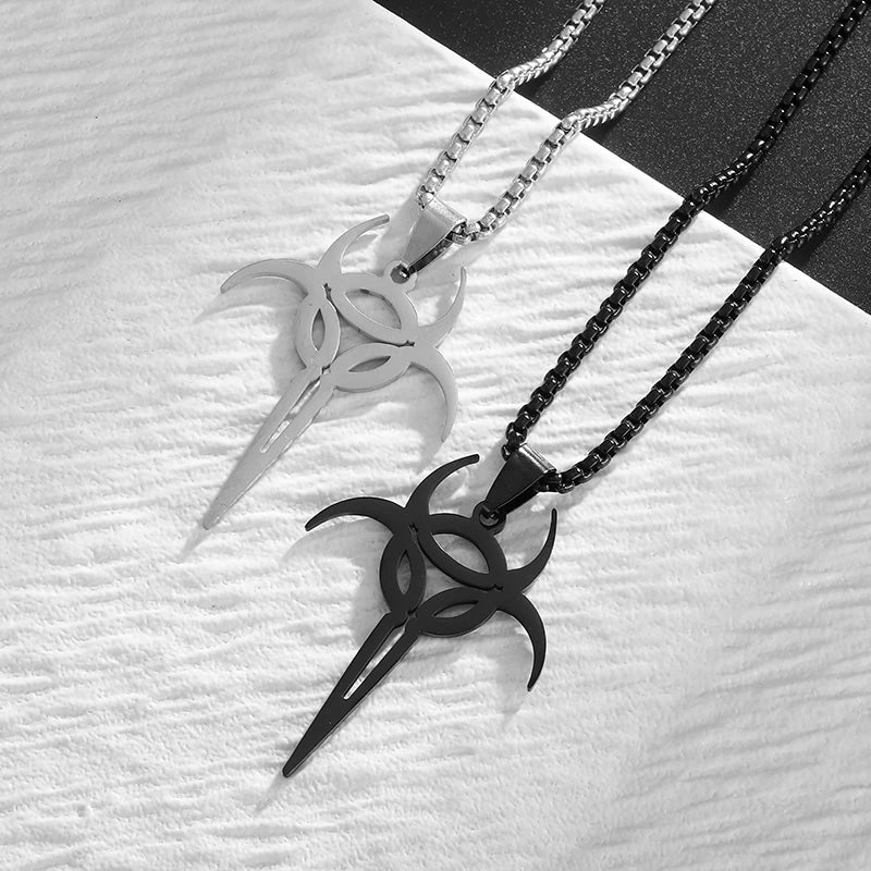 Stainless Steel Gothic Mysterious Ghost Death Band Symbol Pendant Necklace Personalized Punk Jewelry for Men and Women