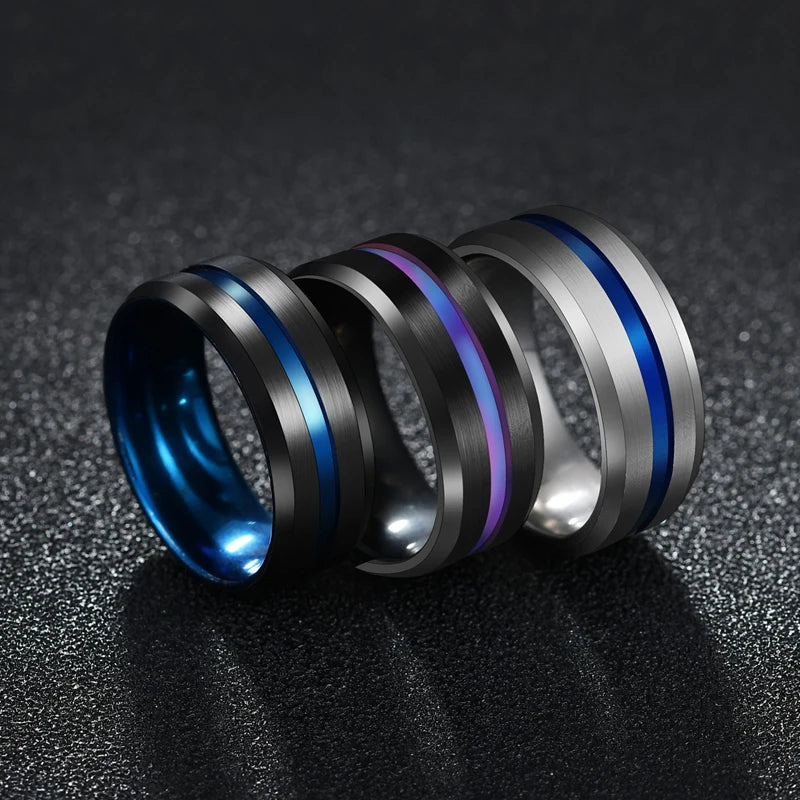 UAGE Hot Sale Groove Rings Black Blu Stainless Steel Midi Rings For Men Charm Male Jewelry
