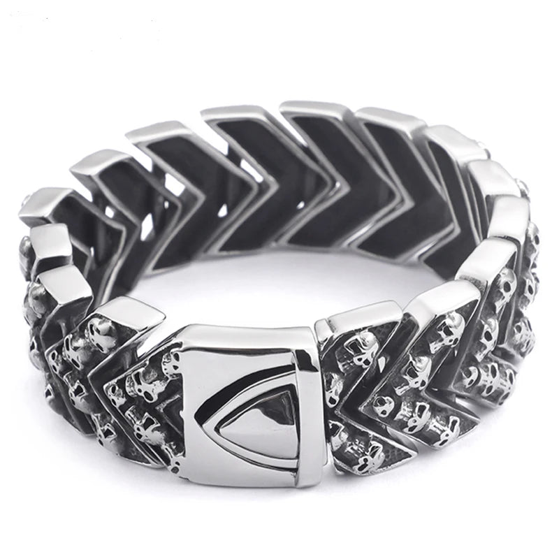 Steampunk Rock Skull Bracelet for Men In Waterproof Stainless Steel Skeleton Men's Bracelet Man Bike Jewelry Boys