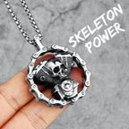 Retro Skull Engine Necklace Chain Machine 316L Stainless Steel Men Skeleton Pendant Rock Punk for Male Biker Rider