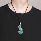 Natural Emerald Blue Water Dragon Phoenix Ax , Ice , Pendant for Men and Women, Jade Ornament