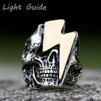 2022 New Stainless Steel Lightning Skull Ring For Men Punk Rock Gothic Punk Metal Rock Biker Jewelry Accessories