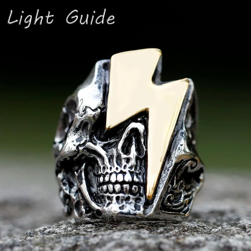 2022 New Stainless Steel Lightning Skull Ring For Men Punk Rock Gothic Punk Metal Rock Biker Jewelry Accessories
