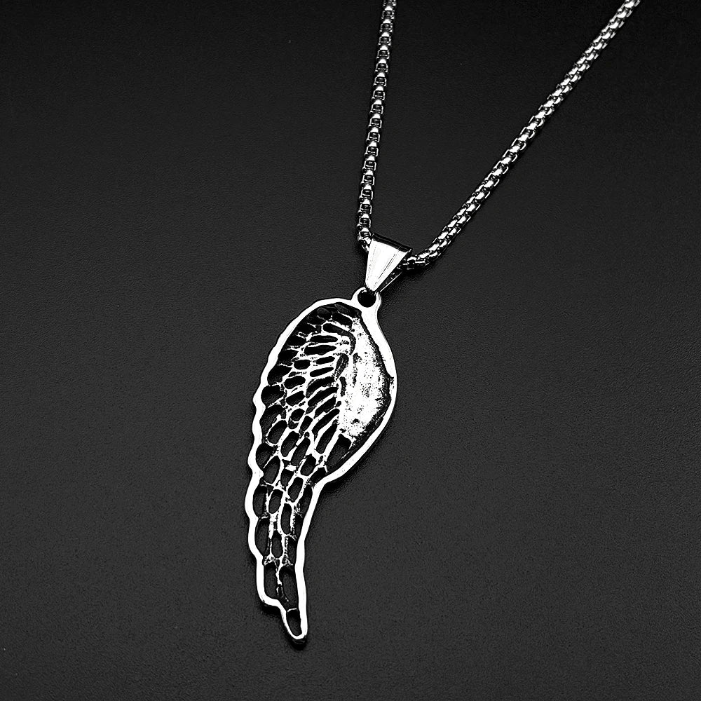 Simple Retor Angel Wing Chain For Women Men Stainless Steel Silver Color Grain Gothic Fashion Daily Wear Necklace