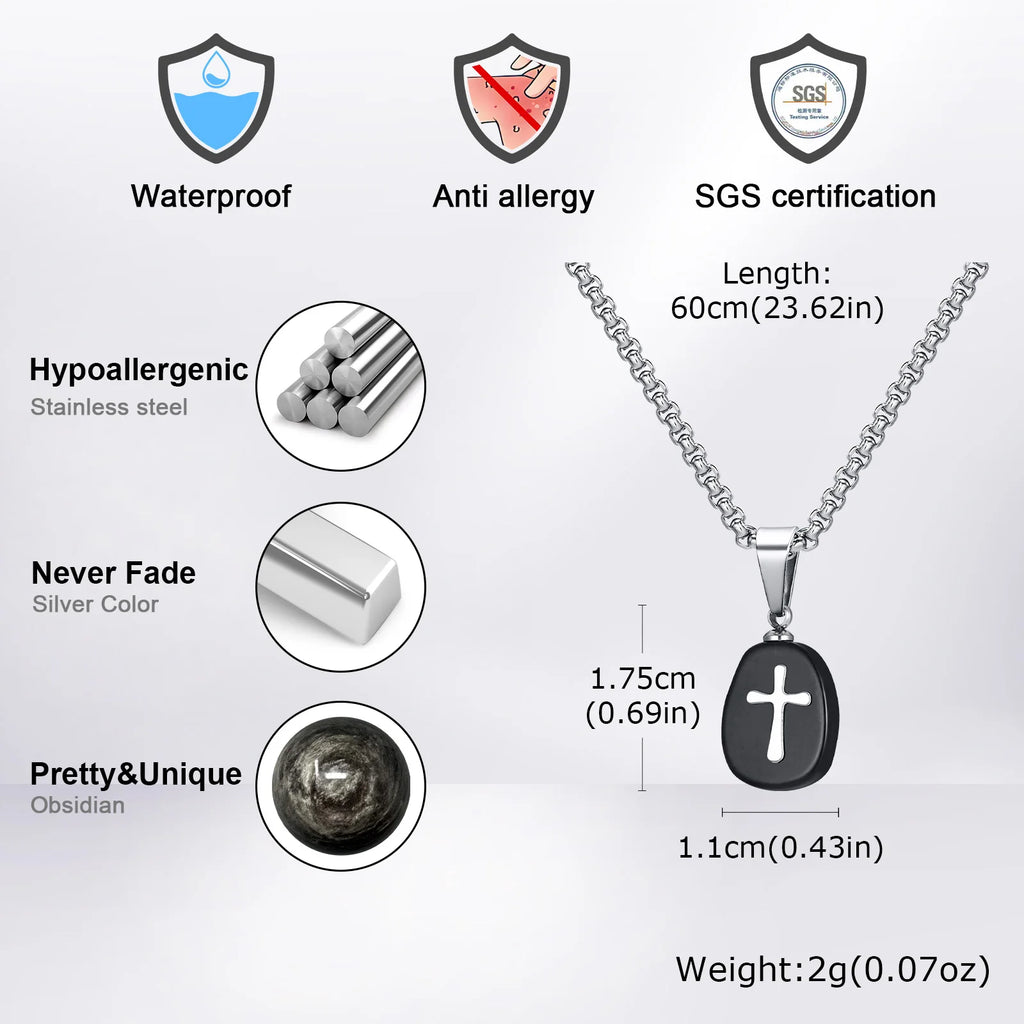 Small Natrual Stone Necklaces for Men Boys,Black Stone Stainless Steel Pendant Necklace,Hip Hop Stylish Jewelry Gifts