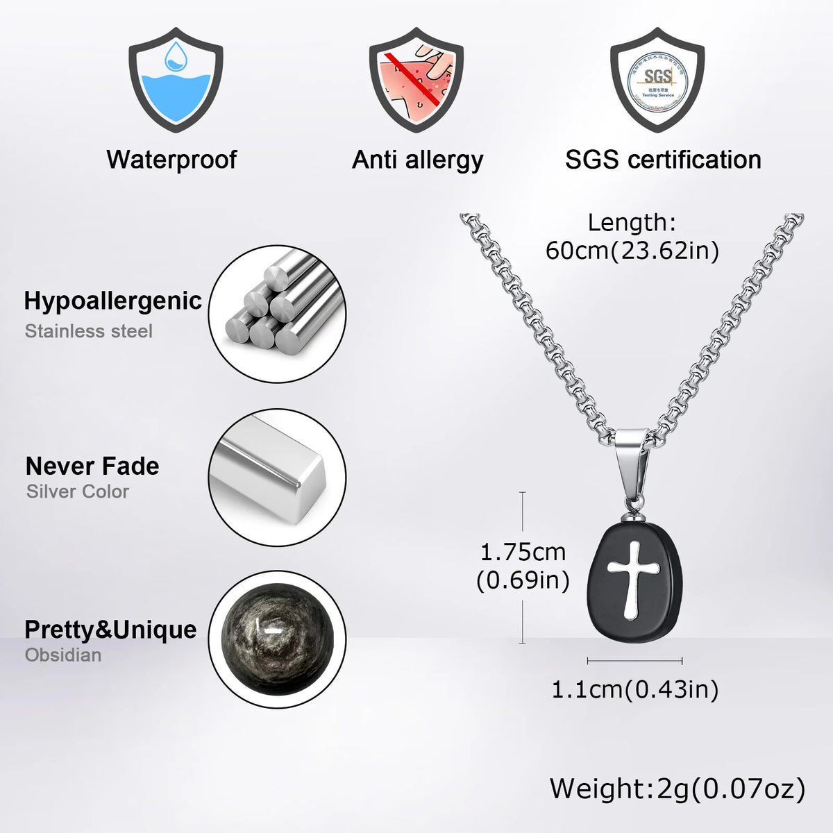 Small Natrual Stone Necklaces for Men Boys,Black Stone Stainless Steel Pendant Necklace,Hip Hop Stylish Jewelry Gifts