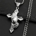 Praying Hands Cross Pendant Necklace — Gold