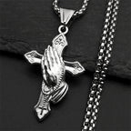 Praying Hands Cross Pendant Necklace — Gold