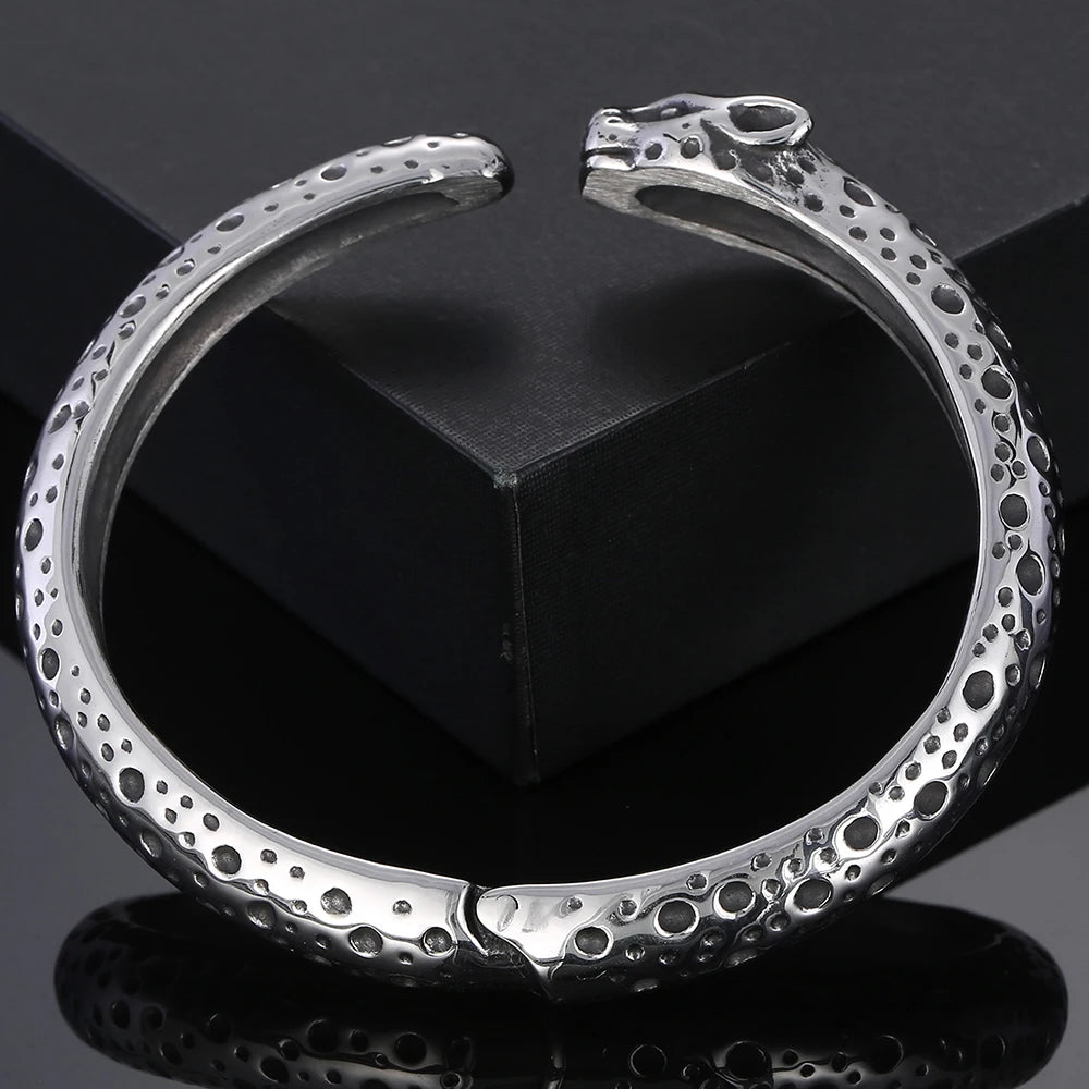 Men's 316l Stainless Steel Leopard Open Bangle Punk Gothic Animal Cuff Bracelet for Man Hip Hop Jewelry Cool Gifts for
