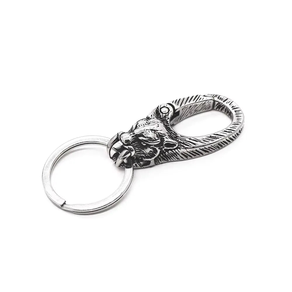 Punk Sabertooth Tiger Carabiner Stainless Steel Keychain 3D Animal Smilodon Waist Belt Clip Unisex Fashion Jewerly Accessories