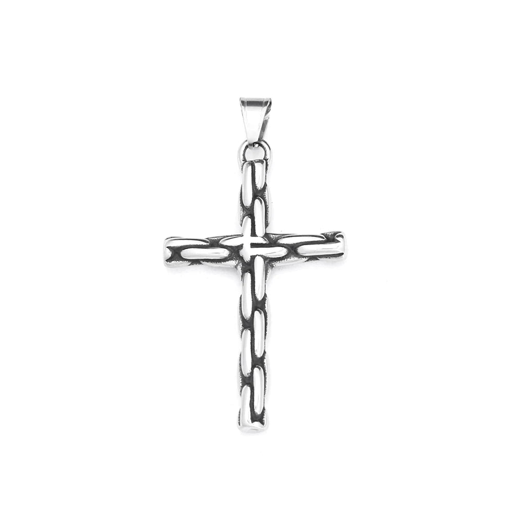 Gothic Vintage Stainless Steel Cross Pendant Necklace For Men Women Punk Hip Hop Unique Cross Necklaces Creative