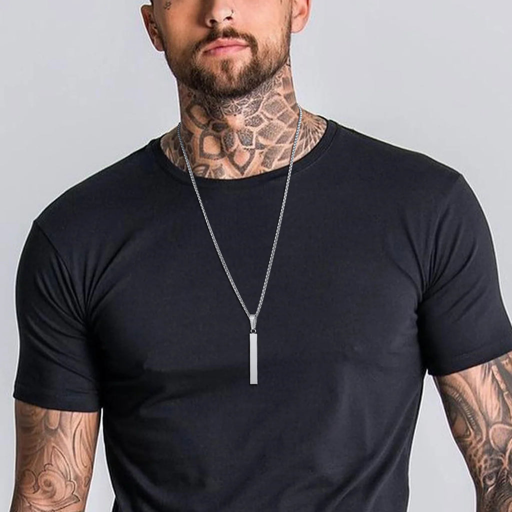 Vnox Mens Silver Color Bar Necklaces, Geometric Stainless Steel Pendant with Box Chain, Minimalst Metal Jewelry Gift