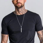 Vnox Mens Silver Color Bar Necklaces, Geometric Stainless Steel Pendant with Box Chain, Minimalst Metal Jewelry Gift