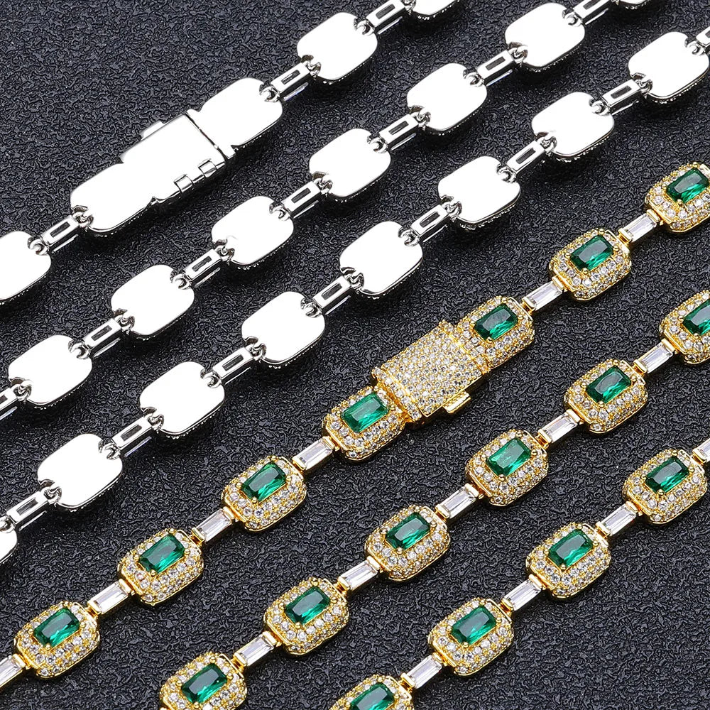 Tennis Chain Necklace Stainless Steel Green CZ