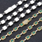 Tennis Chain Necklace Stainless Steel Green CZ