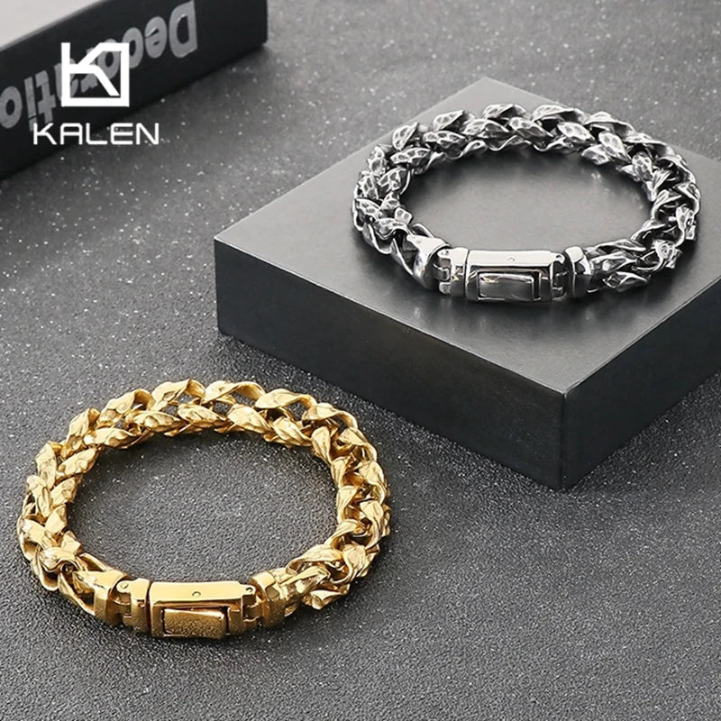 Vintage Braided Link Chain Bracelet 22cm — Stainless Steel