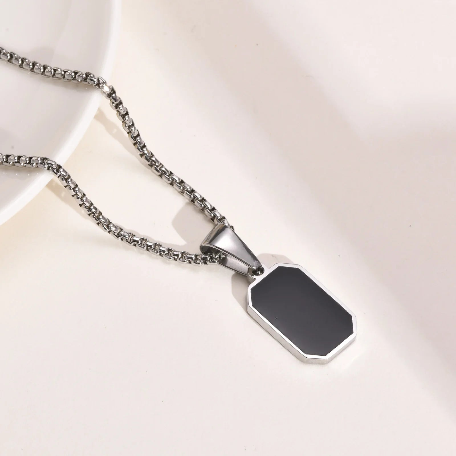 Military Dog Tag Pendant — Black Silver Stainless Steel