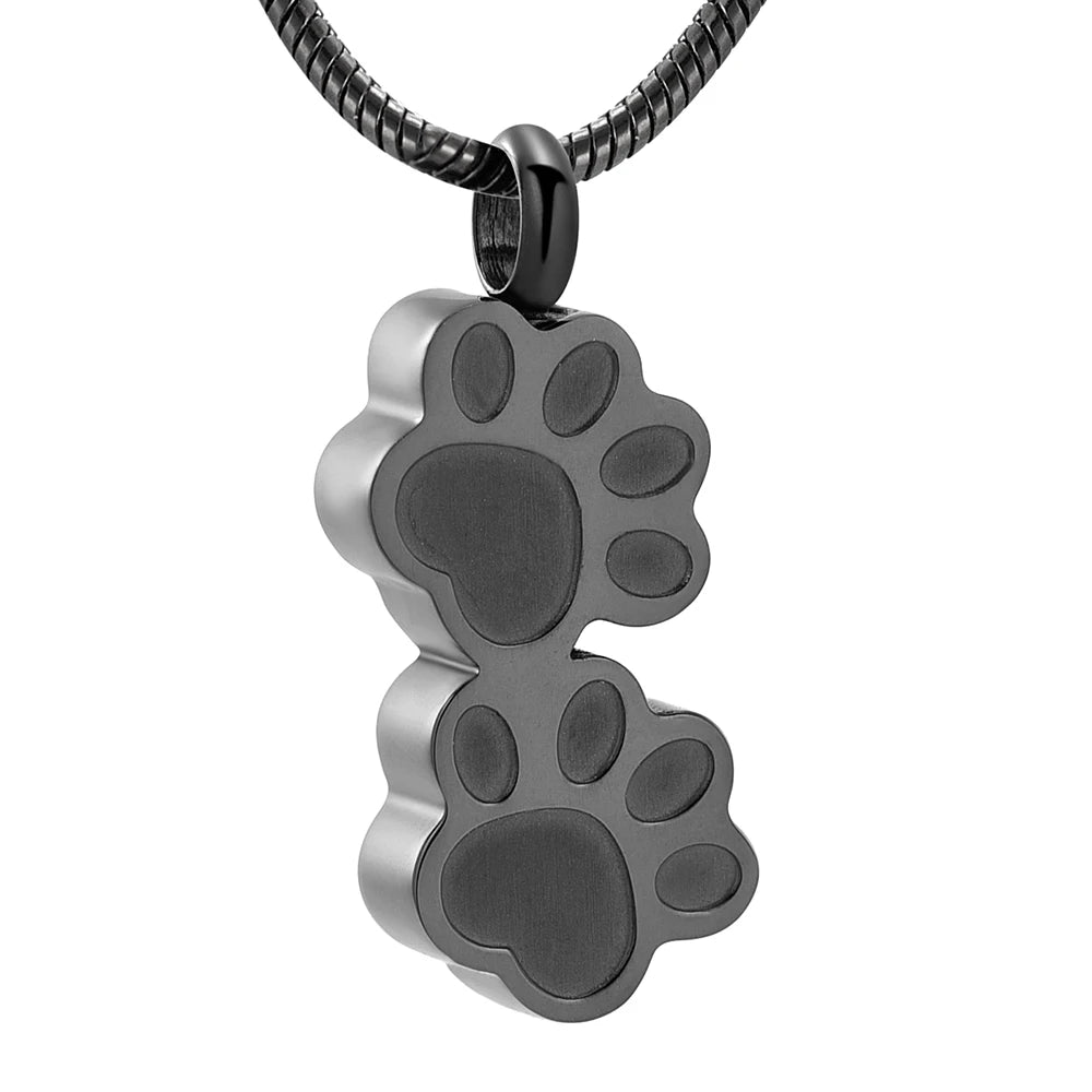 Double Paw Memorial Urn Necklace — Stainless Steel