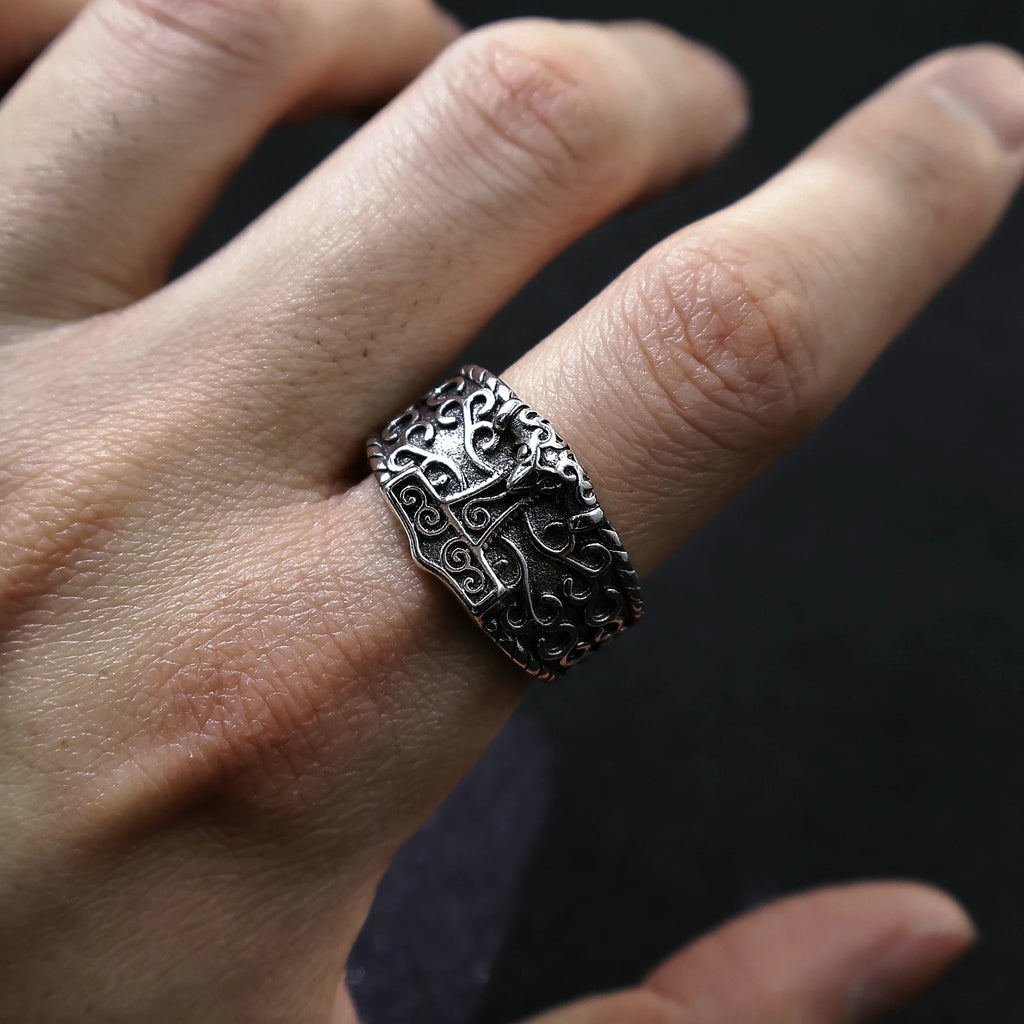 Viking Anchor Open Ring, Silver-Tone — Copper Alloy
