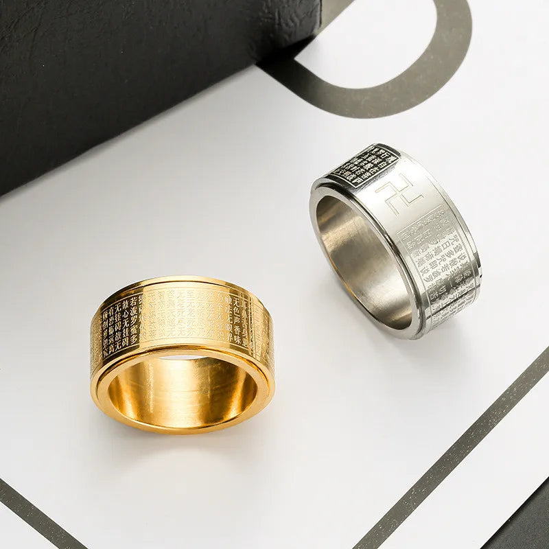 Stainless Steel Heart Spinner Ring Buddhism