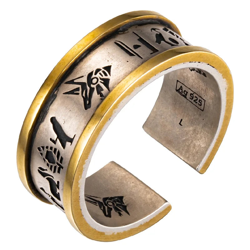 Anubis Symbol Obelisk Totem Ring for Men — Silver-Tone