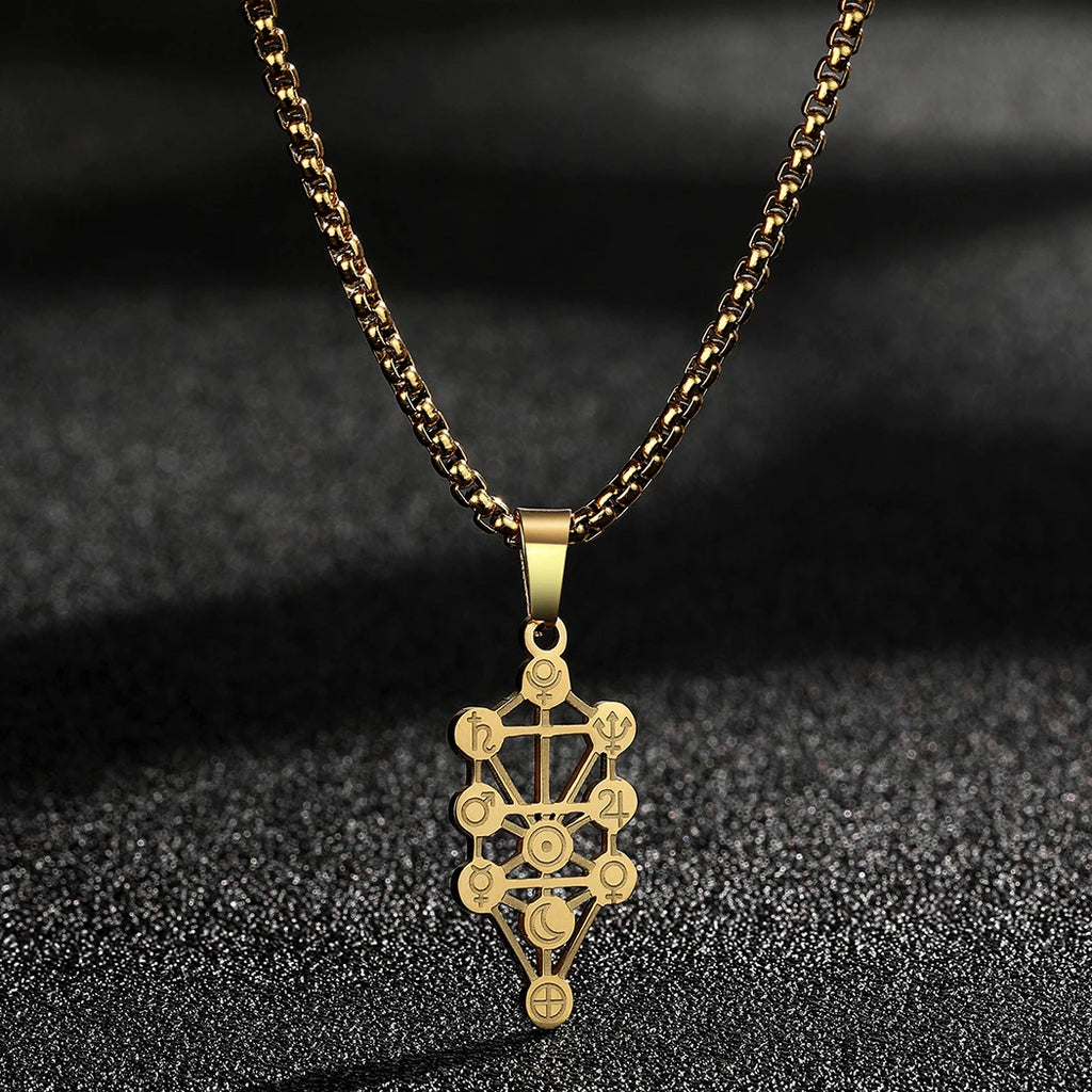 Kinitial Tarot Constellation Zodiac Pendant Necklace For Women Sacred Geometry Amulet Jewelry