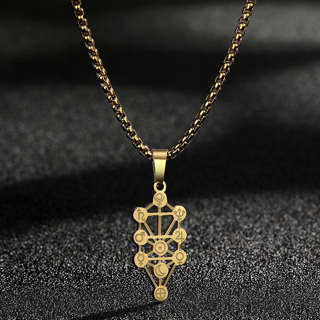 Kinitial Tarot Constellation Zodiac Pendant Necklace For Women Sacred Geometry Amulet Jewelry
