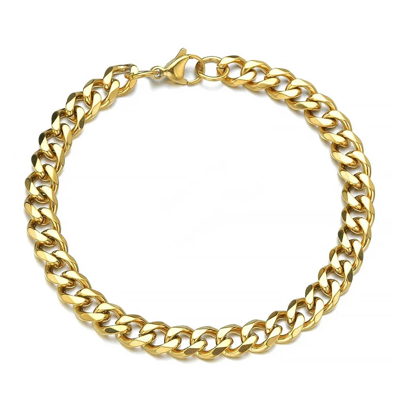 Fashion Stainless Steel Men Curb Cuban Chain Bracelet Women Bracelet on Hand for Couple Unisex Wrist Hand Jewelry