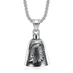 Pirate Skull Moto Bell Pendant Necklace — Gothic Motorcycle Rider
