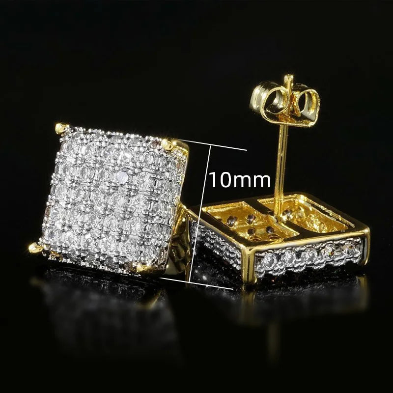 Iced Out Square Micro Pave CZ Stud Earrings for Men & Women