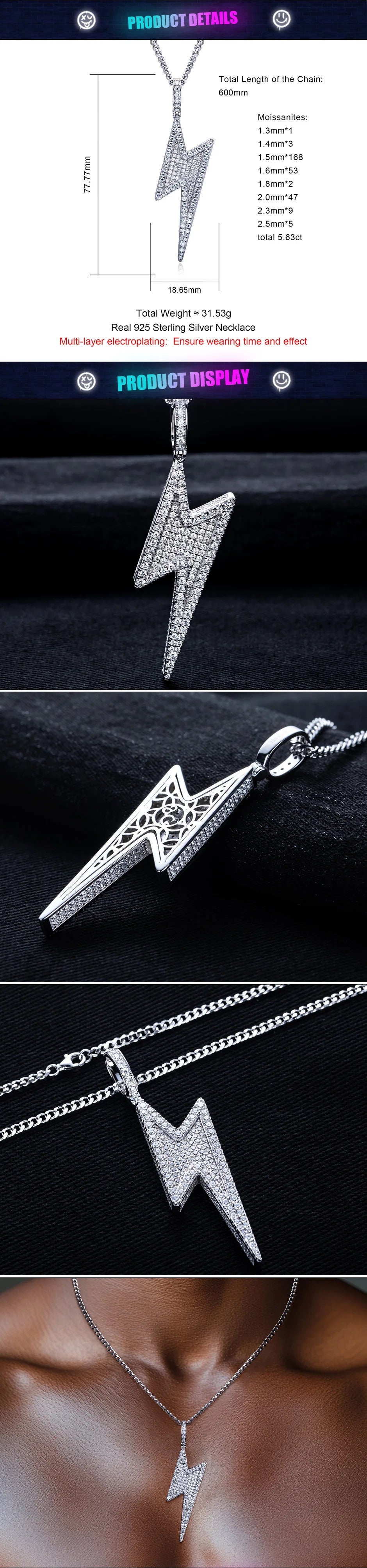 Iced Out Lightning Pendant — 925 Silver
