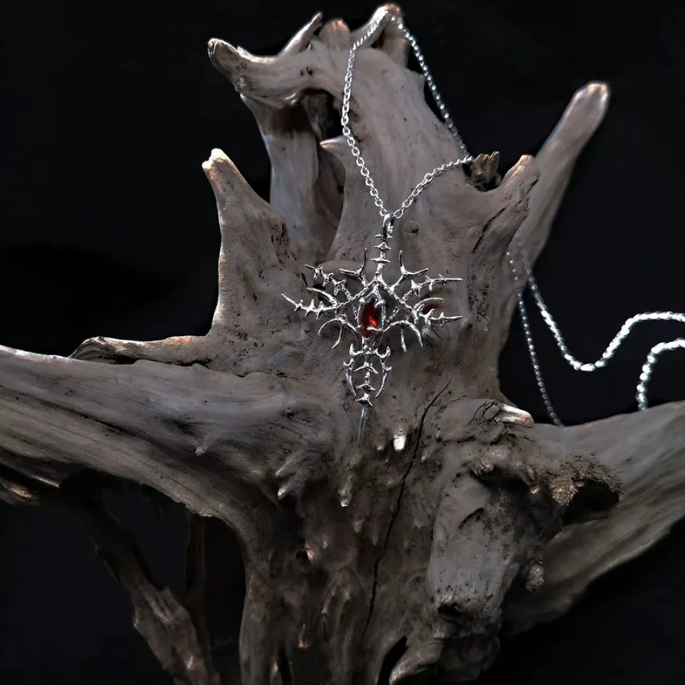 Iced Out Crown of Thorns Cross Pendant Necklace