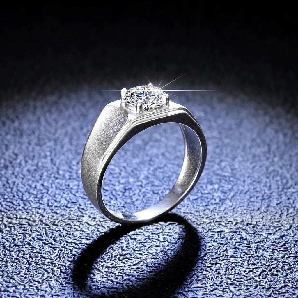 Minimalist Four-Prong Ring Men's 1ct Moissanite PT950 Platinum - 1ct moissanite, 4-prong design, understated luxury