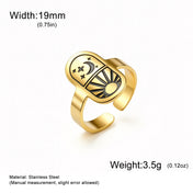 Sun Moon Star Adjustable Ring Vintage Celestial Tarot Signet Ring Stainless Steel Statement Open Ring Wiccan Spiritual