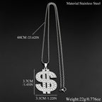 Hip Hop Dollar Money Symbol Necklace Stainless Steel Gold Silver color Rhinestone Pendant Rap Streetwear Chain Jewelry