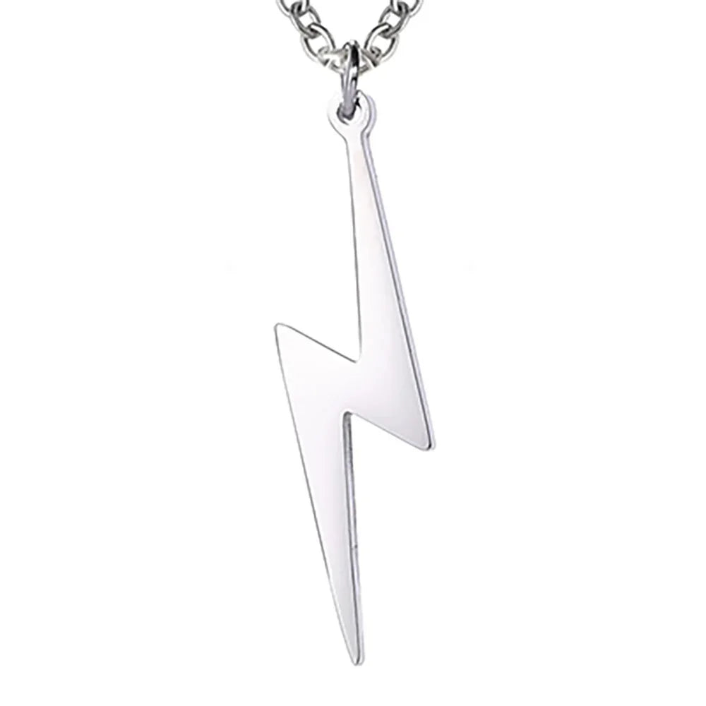 Skyrim Lightning Pendant Necklace Chain Geometric Stainless Steel Simple Necklace for Women Men Party Ornament Jewelry