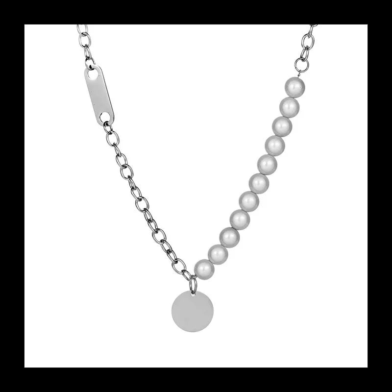 Pearl Round Brand Necklace — Stainless