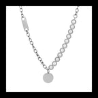 Pearl Round Brand Necklace — Stainless