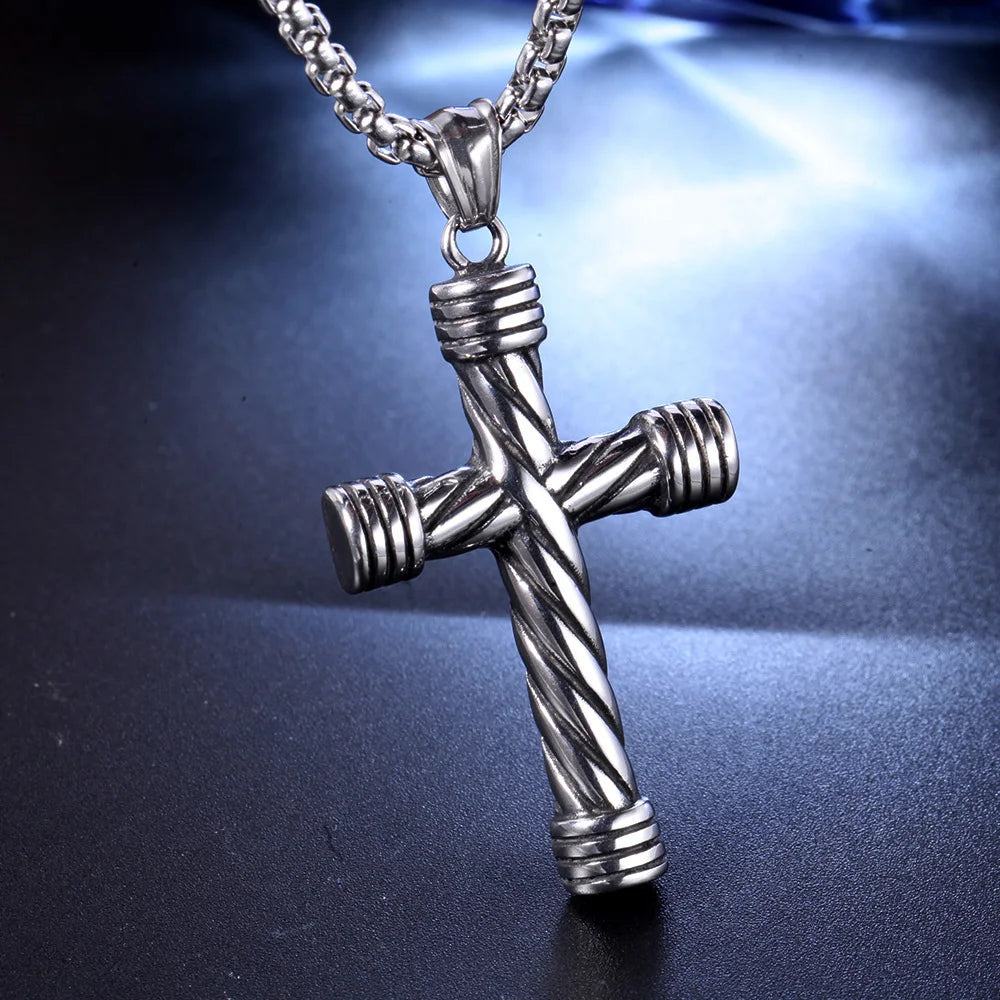Korean Version Of Simple Stainless Steel Cross Necklace Pendant Men Fashion Christian Believer Pendant Punk Jewelry Gift