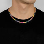 Gold Rainbow Tennis Necklace Iced Out 4MM 18K