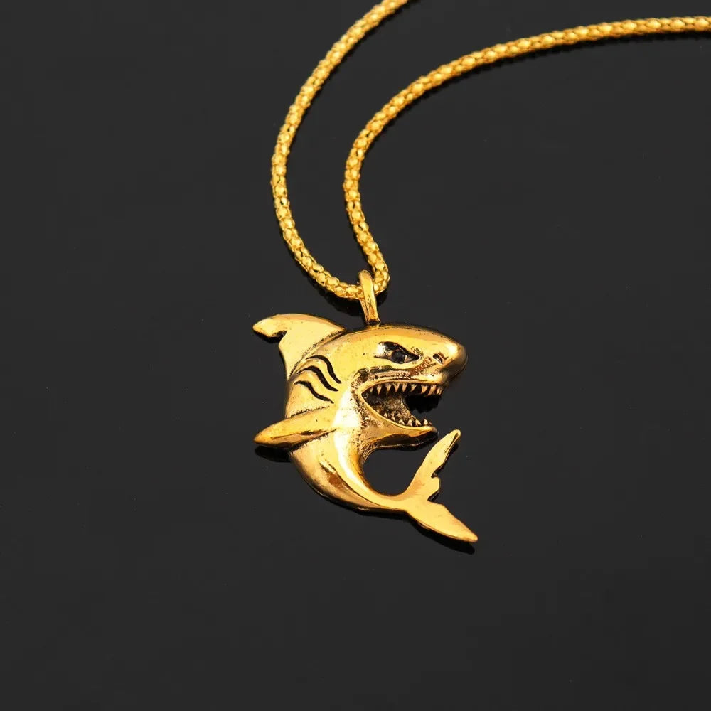 New Creative Fashionable Domineering Little Shark Pendant Necklace Punk Hip Hop Men Accessories Nightclub Jewelry