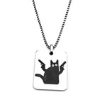 Funny Cat Take Gun Pendant Necklace For Women Men Stainless Steel Silver Color Hiphop Punk Y2K Street Chain Jewelry Accessory