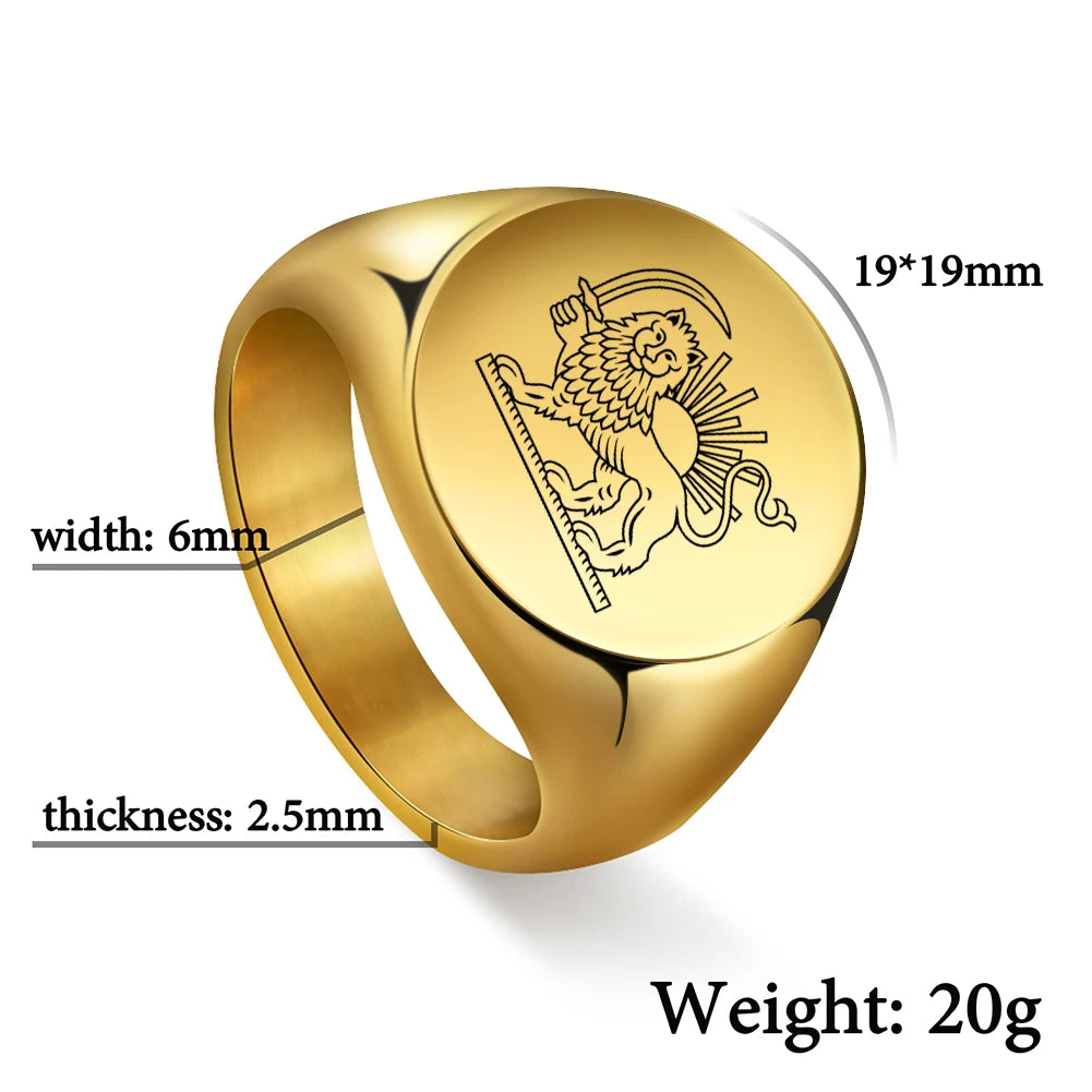 Iran Lion and Sun Finger Ring Stainless Steel Custom Ring for Men Women Laser Engraving Rings Persian Souvenir Series