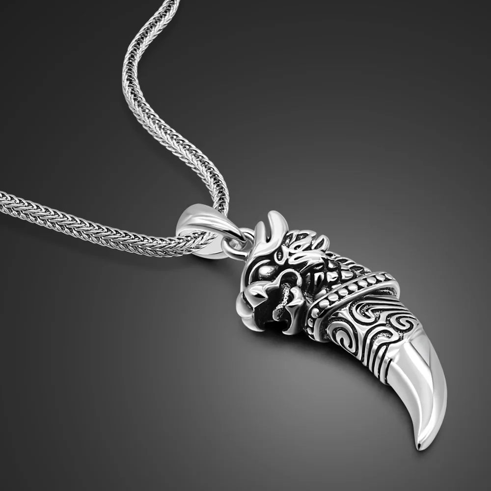 New Genuine 925 Sterling Silver Necklace For Men Hot Sale Wolf Tooth Pendant Choker Man Punk Cool Male Fashion Fine Jewelry