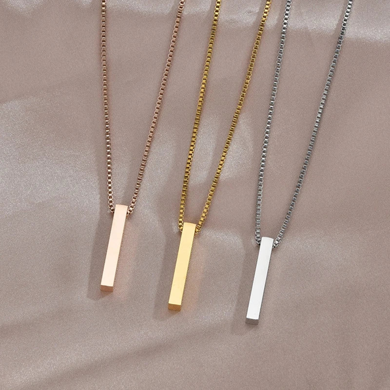 Vertical Blank Bar Pendant Necklace — Stainless Steel