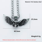 NEW Men's 316L stainless-steel Vintage Angel wing skull Rock Pendant Necklace for teens punk Jewelry free shipping