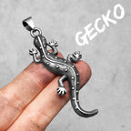 Studded Gecko Pendant Necklace — Stainless Steel