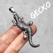 Studded Gecko Pendant Necklace — Stainless Steel